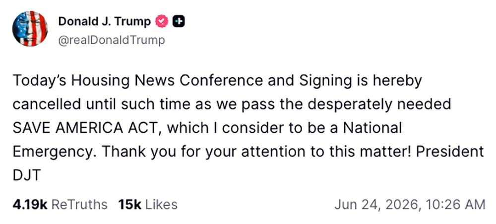Trump Abruptly Cancels Major Housing Bill Signing Ceremony