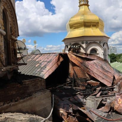 UNESCO-Listed Dormition Cathedral in Kyiv Set Ablaze During Russian Attack